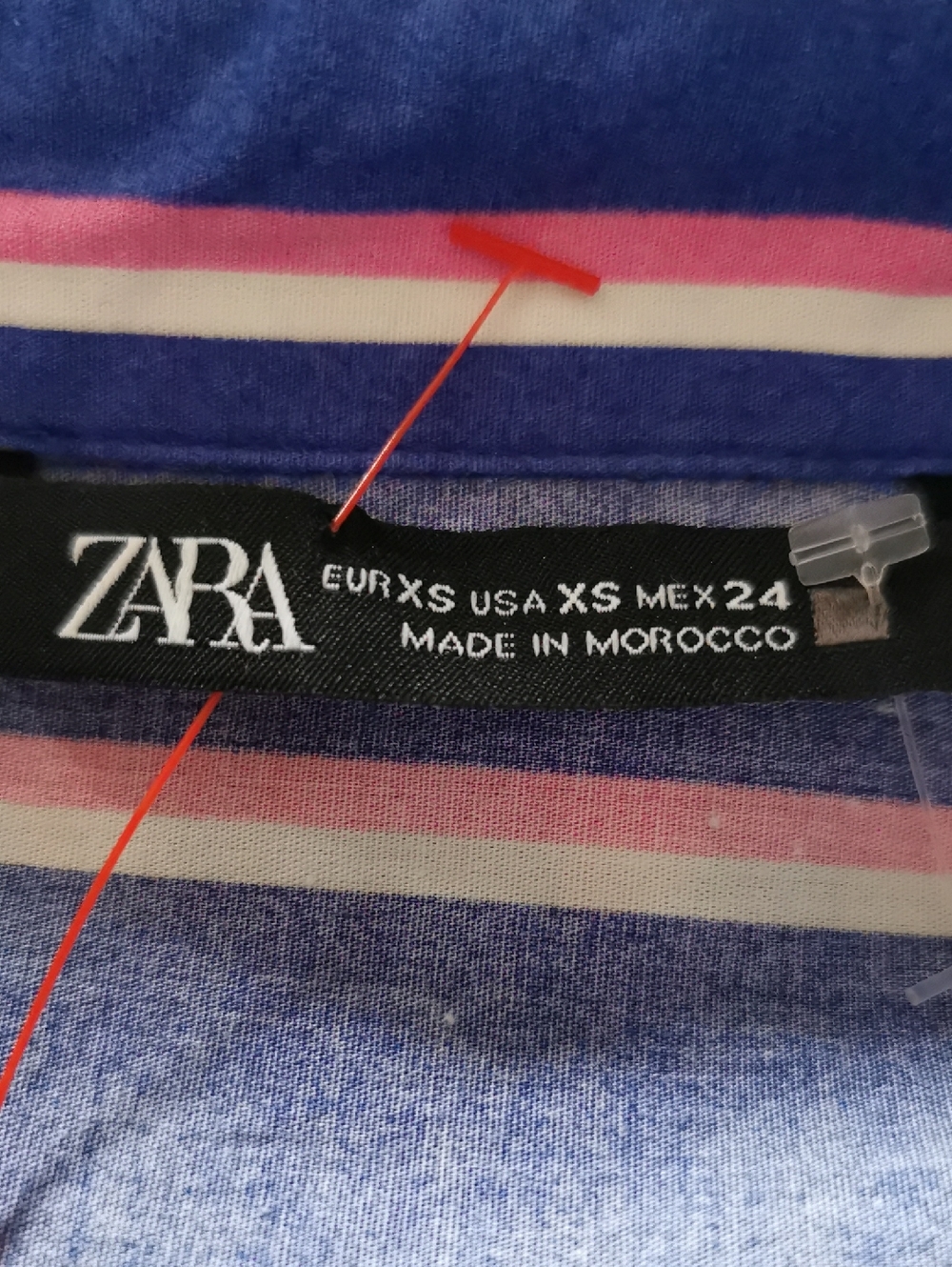Zara Striped Poplin Button-Down Blouse Oversize SizeXS Blue Pink & white ptp 23" - Picture 8 of 9